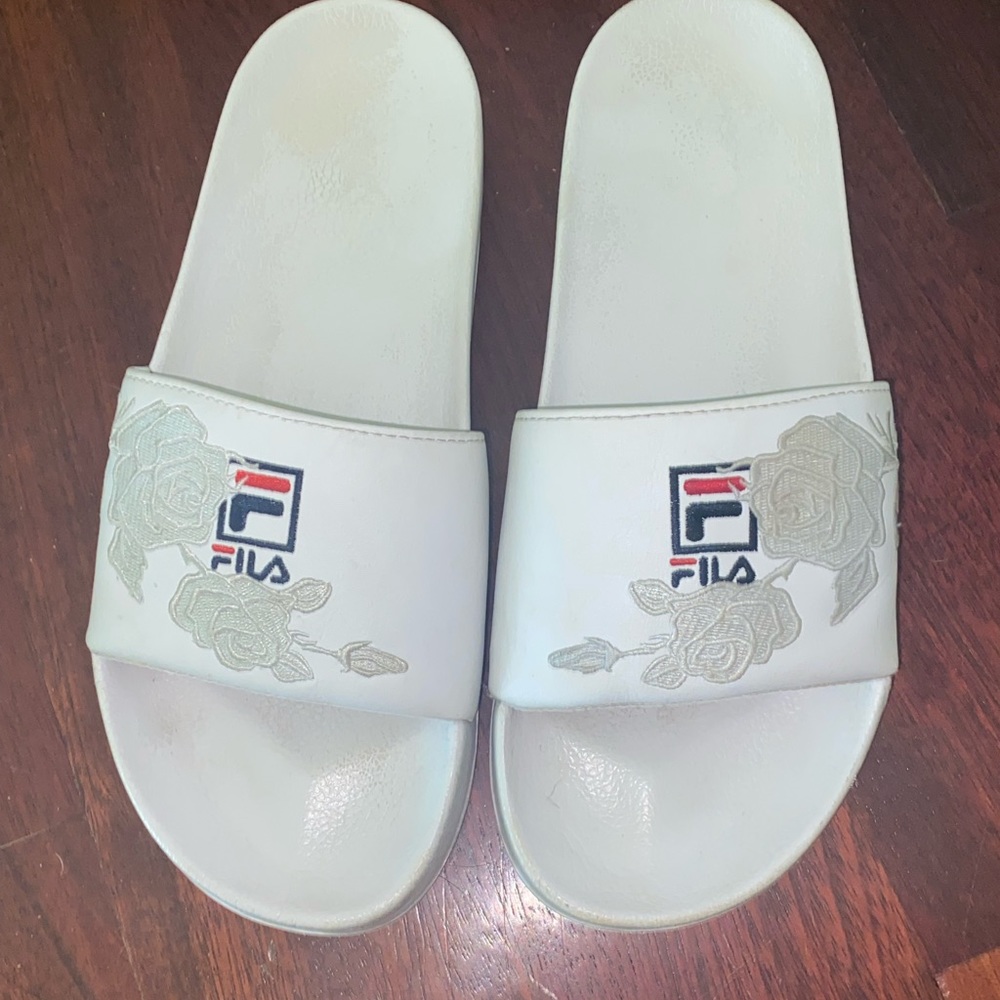 Fula woman’s drifter rose embroidered white sandals